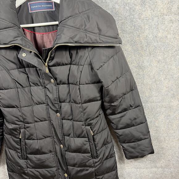 TOMMY HILFIGER Women’s Black long puffer coat jacket Size Small - Picture 4 of 14